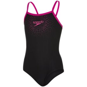 Speedo Gala Logo Thin Strap Muscleback Swimsuit Negro 15-16 Years Niña