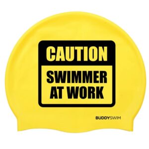 Buddyswim Caution Swimmer At Work Swimming Cap Amarillo
