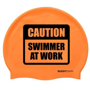 Buddyswim Caution Swimmer At Work Swimming Cap Naranja