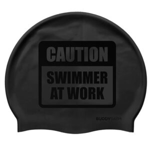 Buddyswim Caution Swimmer At Work Silicone Swimming Cap Negro