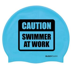 Buddyswim Caution Swimmer At Work Silicone Swimming Cap Azul