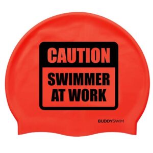 Buddyswim Caution Swimmer At Work Silicone Swimming Cap Rojo