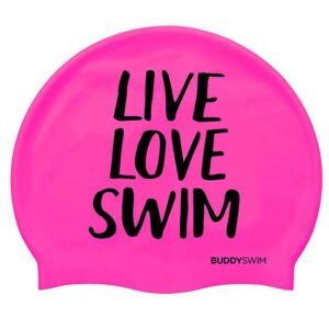 Buddyswim Live Love Swim Silicone Swimming Cap Rosa