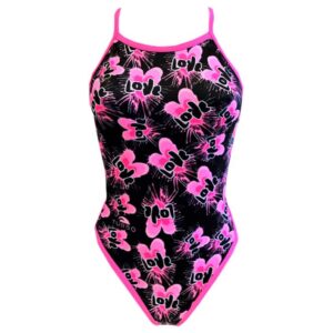 Turbo Double Heart Revolution Swimsuit Negro,Rosa 2XL Mujer