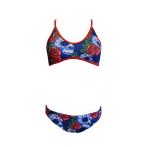 Turbo Roses&skulls Thin Strap Bikini Azul 5XL Mujer